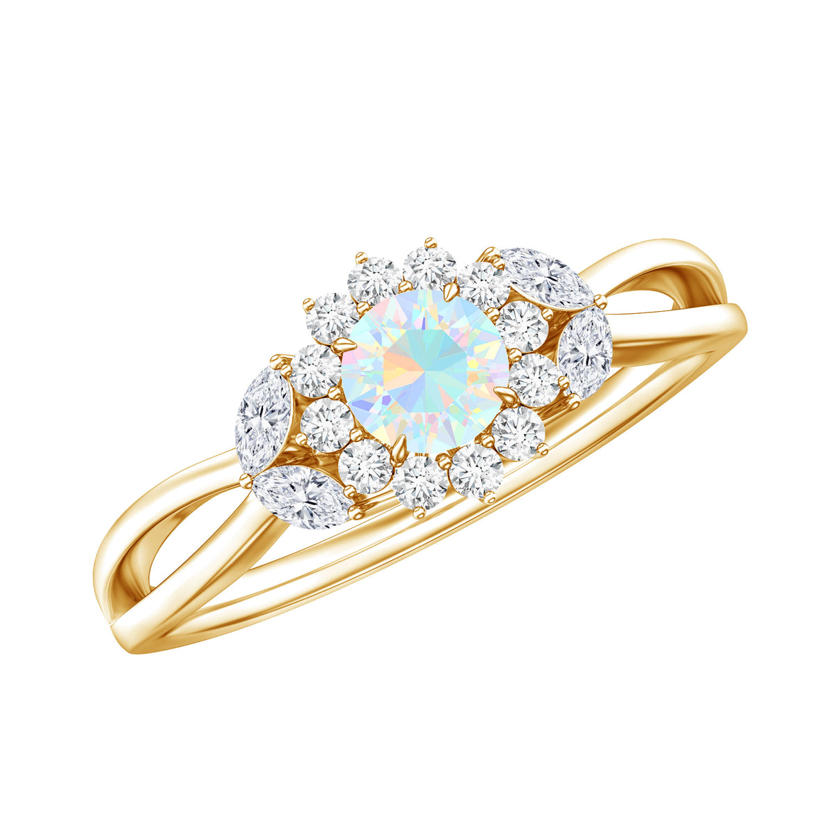 Certified Opalescent Diamond Flower Engagement Ring with Natural Diamonds AAA - Rosec Jewels