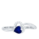 Real Heart Shape Blue Sapphire Diamond Promise Ring for Women AAA - Rosec Jewels