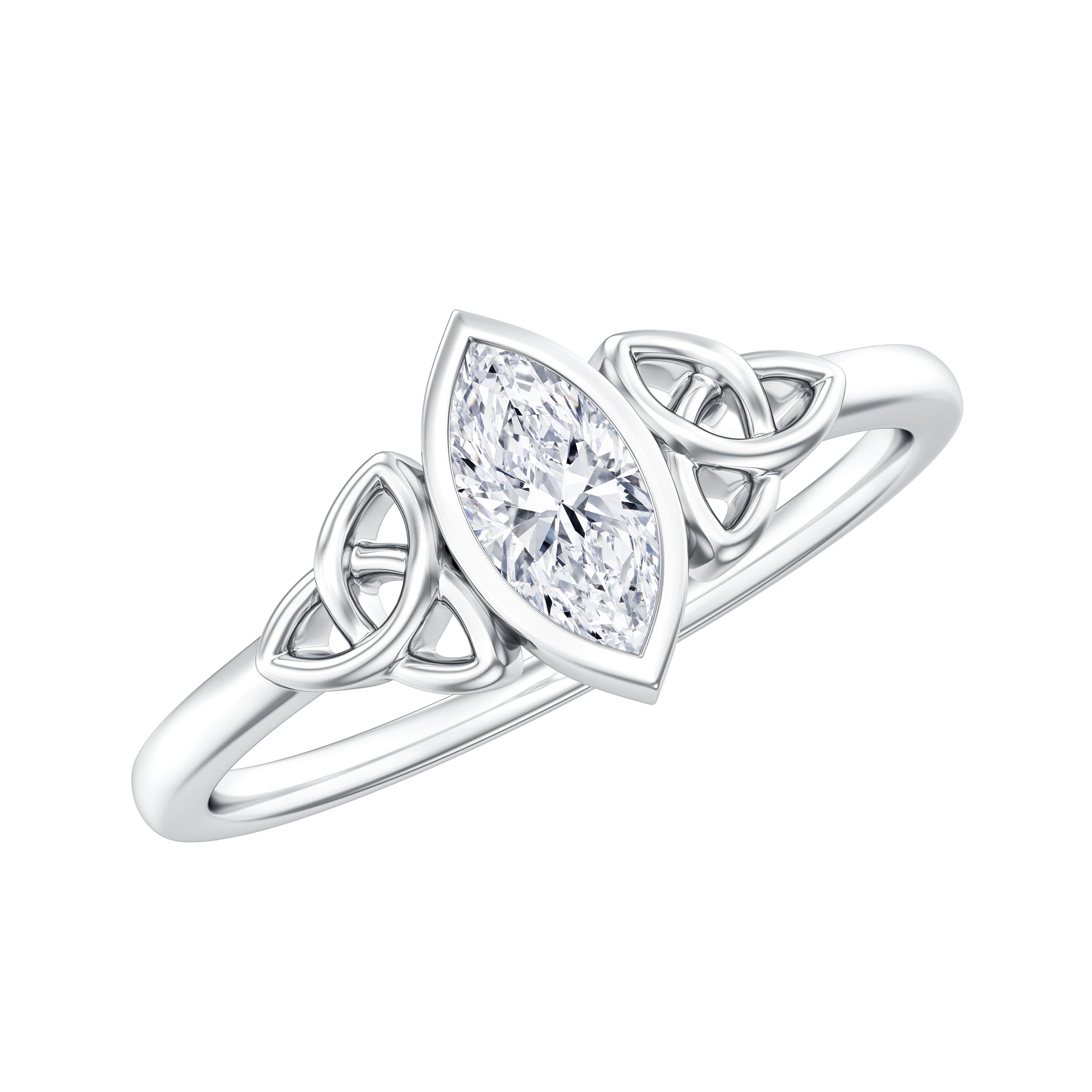 Natural Bezel Set Marquise Diamond Engagement Ring with Celtic Knot Natural - ( HI-SI ) - Rosec Jewels