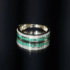 Natural Emerald and Diamond Half Eternity Wedding Band AAA - Rosec Jewels
