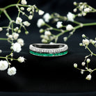 Natural Emerald and Diamond Half Eternity Wedding Band AAA - Rosec Jewels