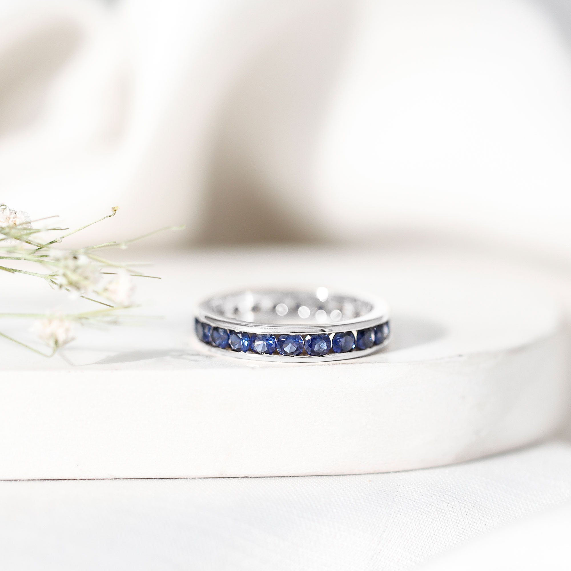 Certified Lab Grown Blue Sapphire Eternity Band Ring in Channel Set AAAA - Rosec Jewels