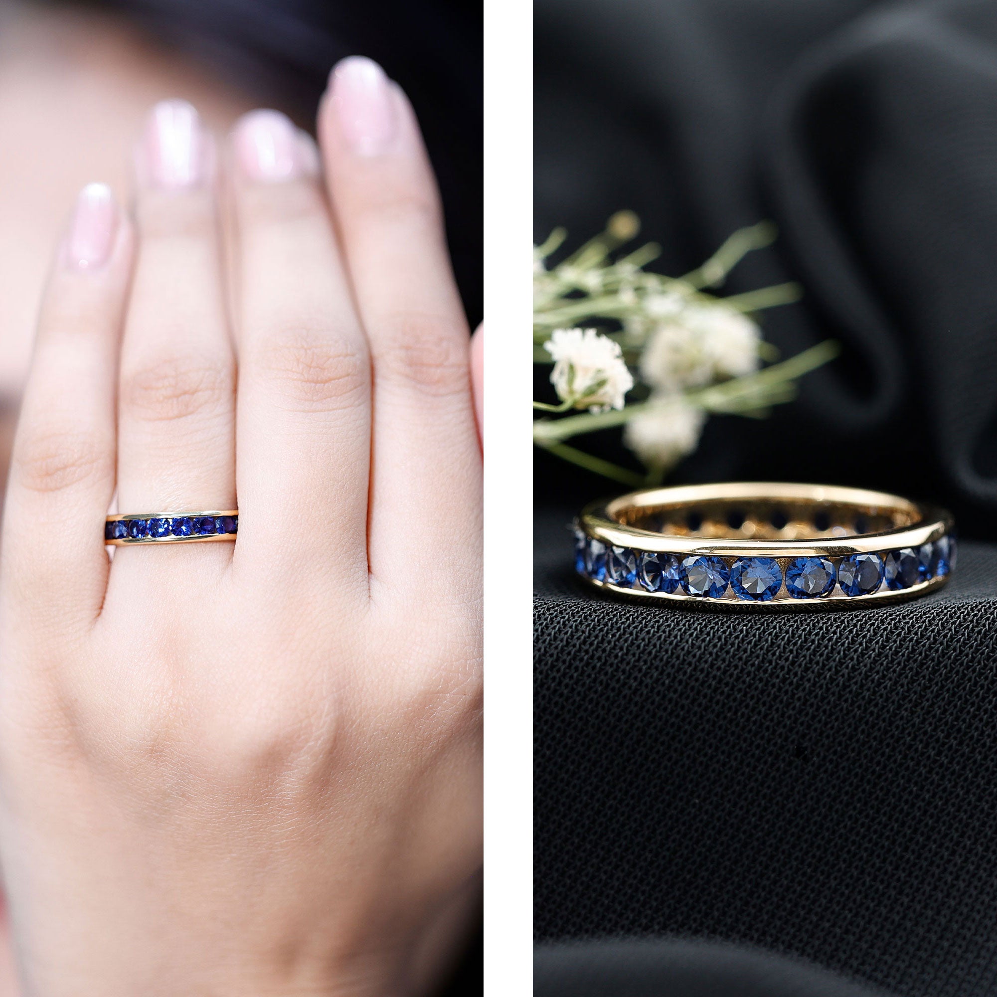 Certified Lab Grown Blue Sapphire Eternity Band Ring in Channel Set AAAA - Rosec Jewels