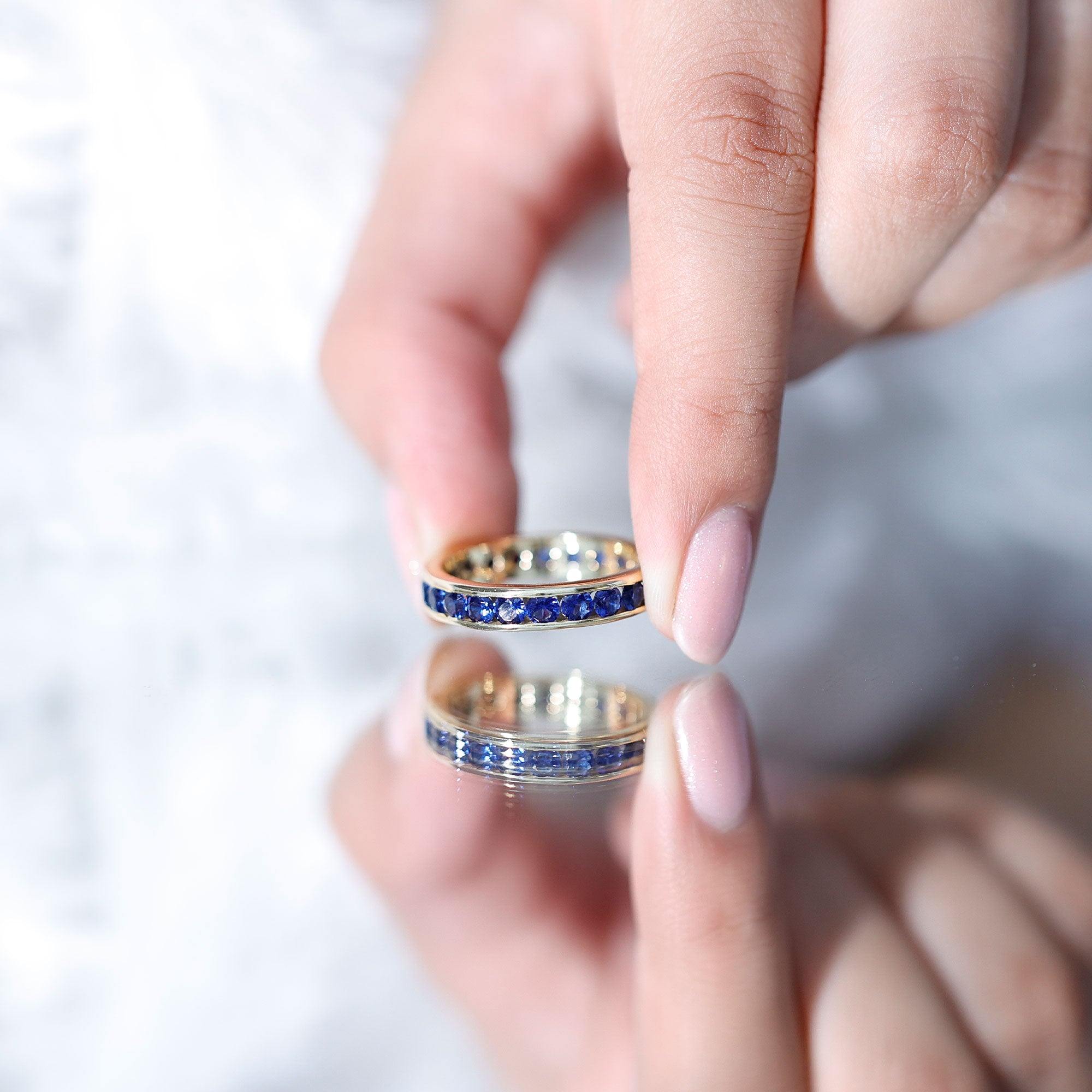 Certified Lab Grown Blue Sapphire Eternity Band Ring in Channel Set AAAA - Rosec Jewels
