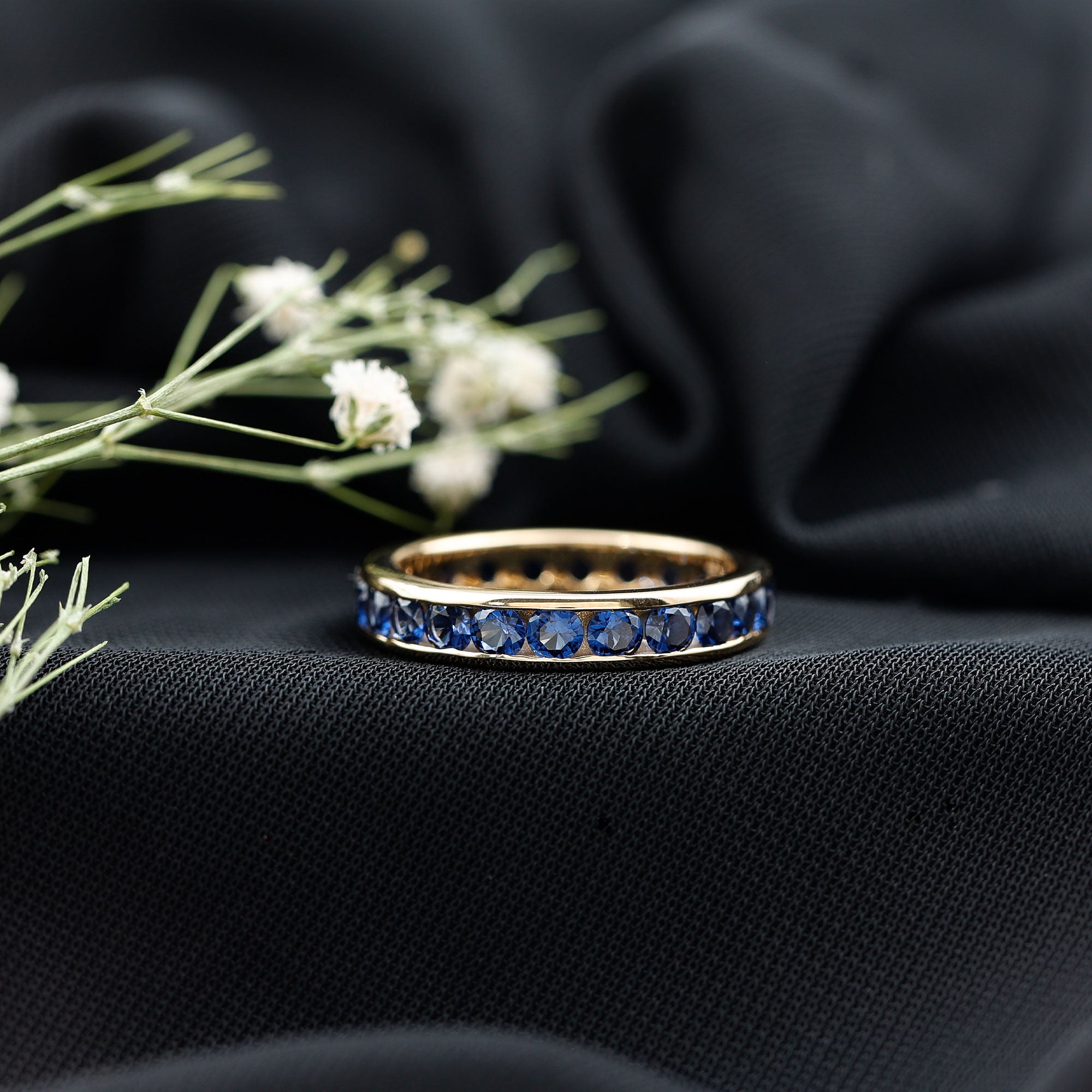 Certified Lab Grown Blue Sapphire Eternity Band Ring in Channel Set AAAA - Rosec Jewels