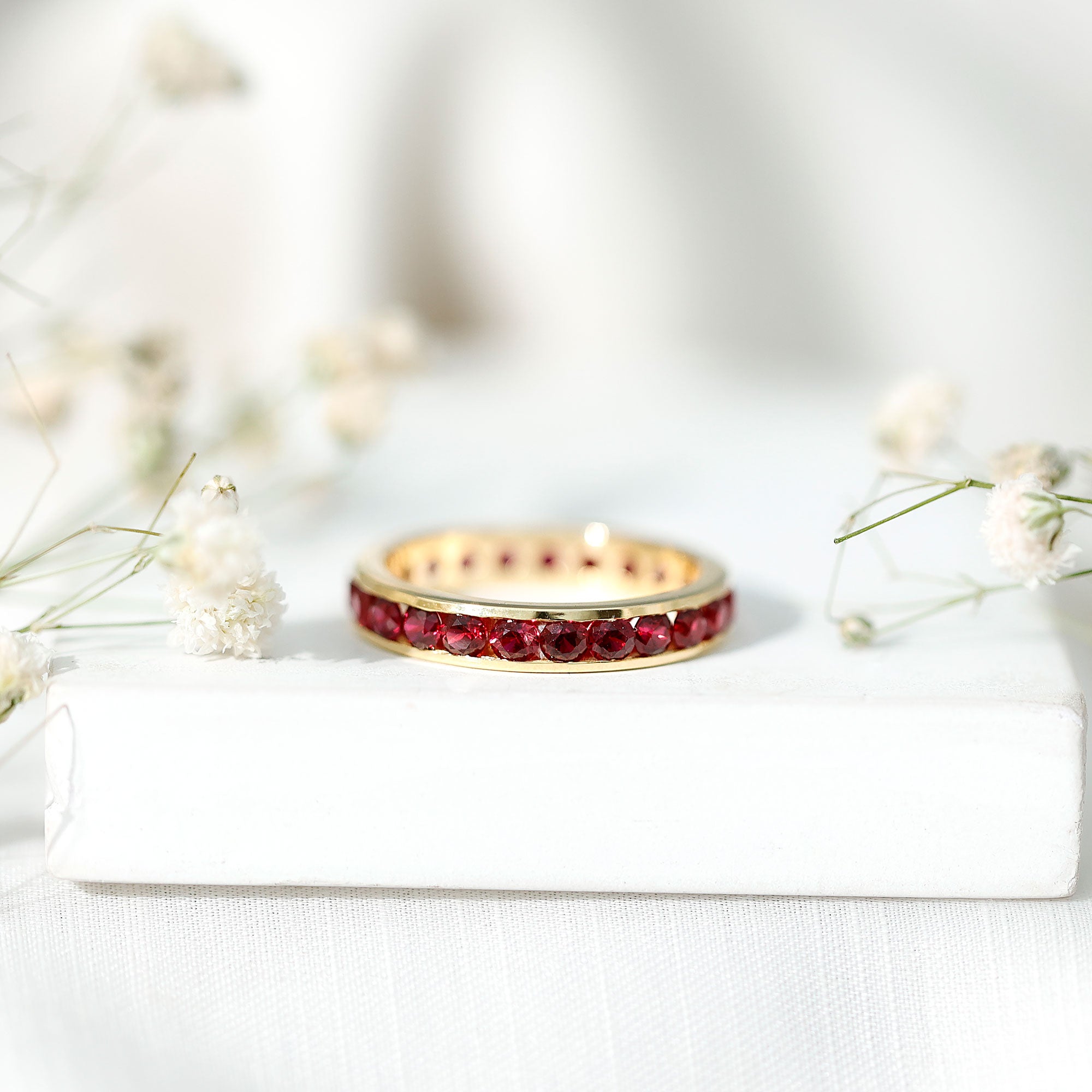 Rosec Jewels-Round Created Ruby Full Eternity Ring in Channel Setting