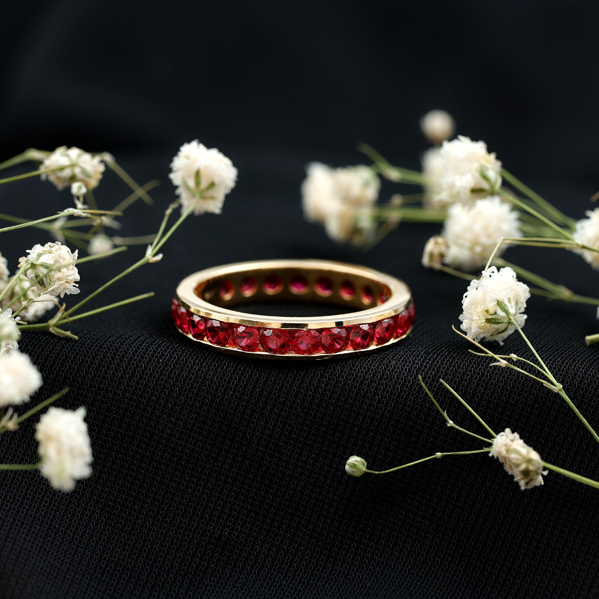 Rosec Jewels-Round Created Ruby Full Eternity Ring in Channel Setting