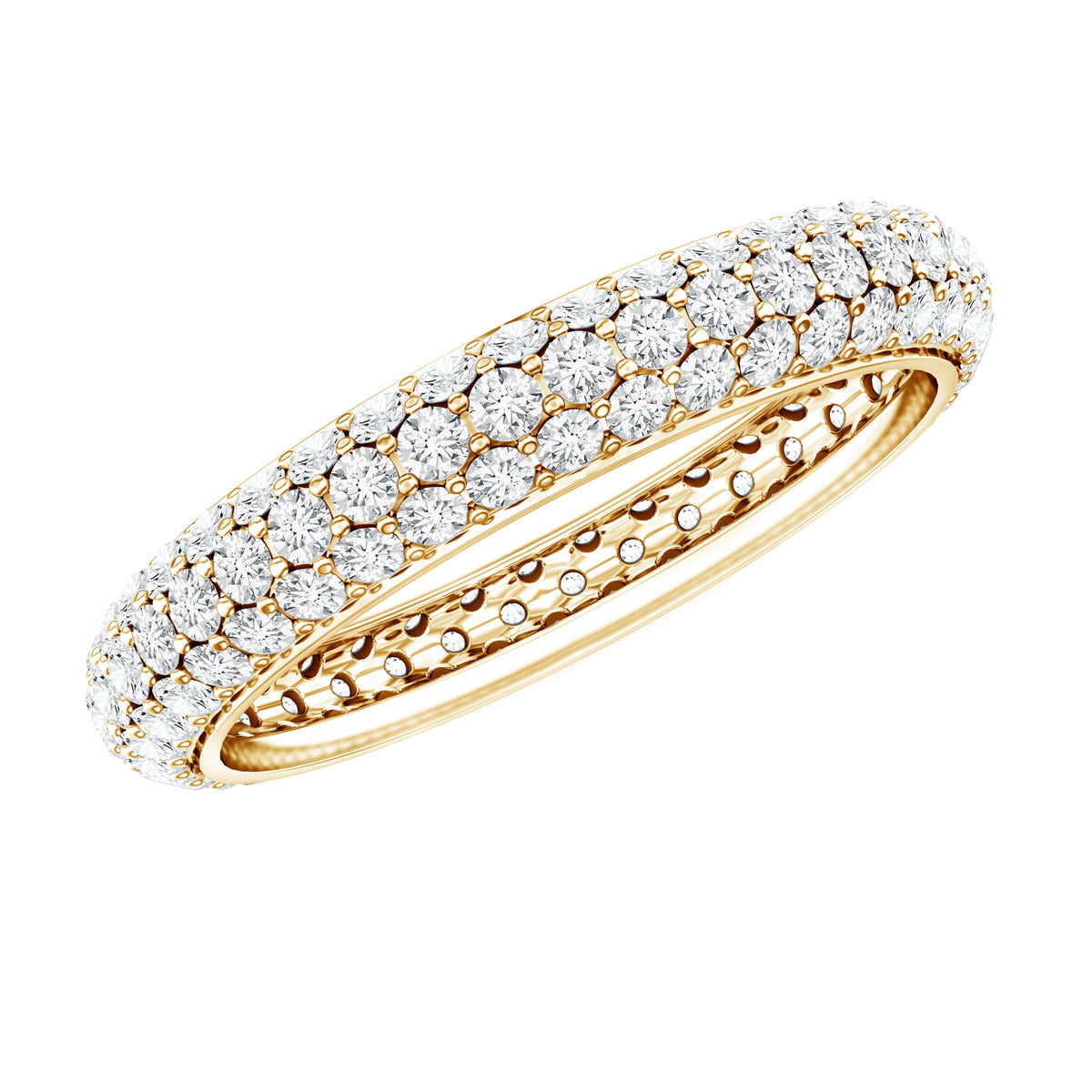 Pave Set Certified Moissanite Three Row Eternity Band D-VS1 - Rosec Jewels