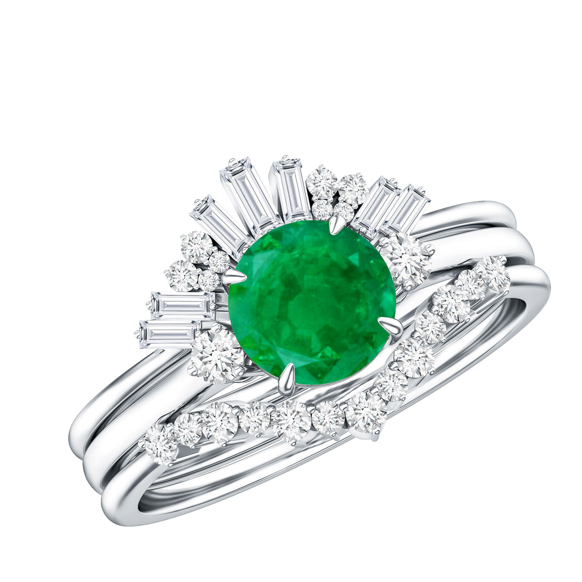 Vintage Inspired 0.4 Carat Emerald Diamond Wedding Bridal Ring Set of 3 AAA - Rosec Jewels