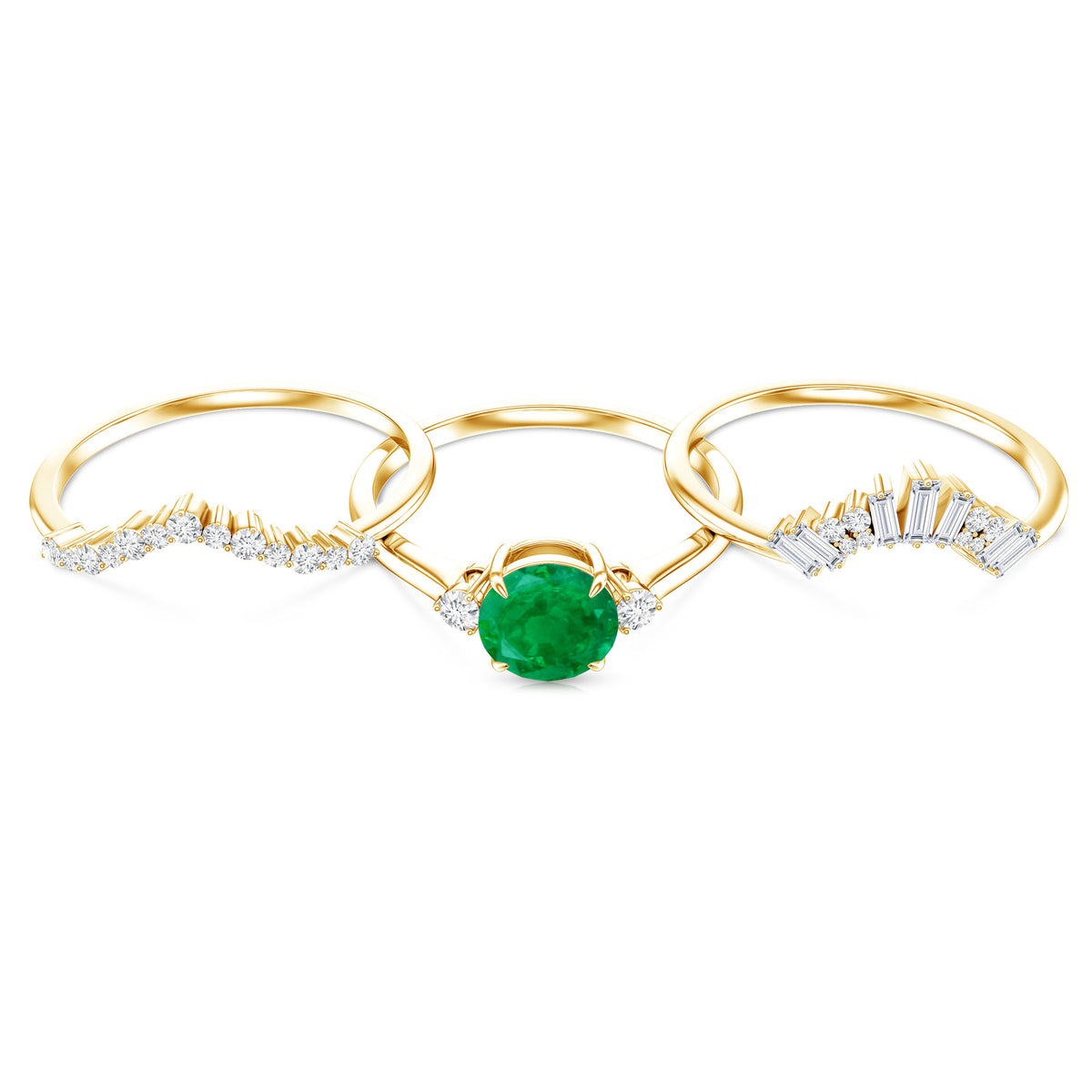 Vintage Inspired 0.4 Carat Emerald Diamond Wedding Bridal Ring Set of 3 AAA - Rosec Jewels