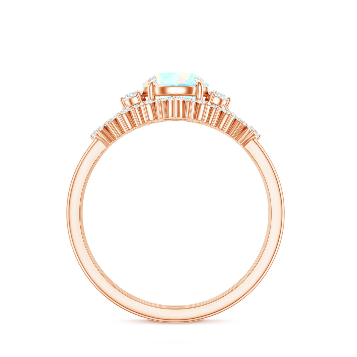 0.8 Carat Natural Ethiopian Rainbow Opal Diamond Wedding Bridal Ring Set of 3 AAA - Rosec Jewels