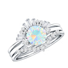 0.8 Carat Natural Ethiopian Rainbow Opal Diamond Wedding Bridal Ring Set of 3 AAA - Rosec Jewels