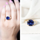 Certified 5.98 Carat Lab Grown Blue Sapphire Big Engagement Ring with Moissanite AAAA - Rosec Jewels