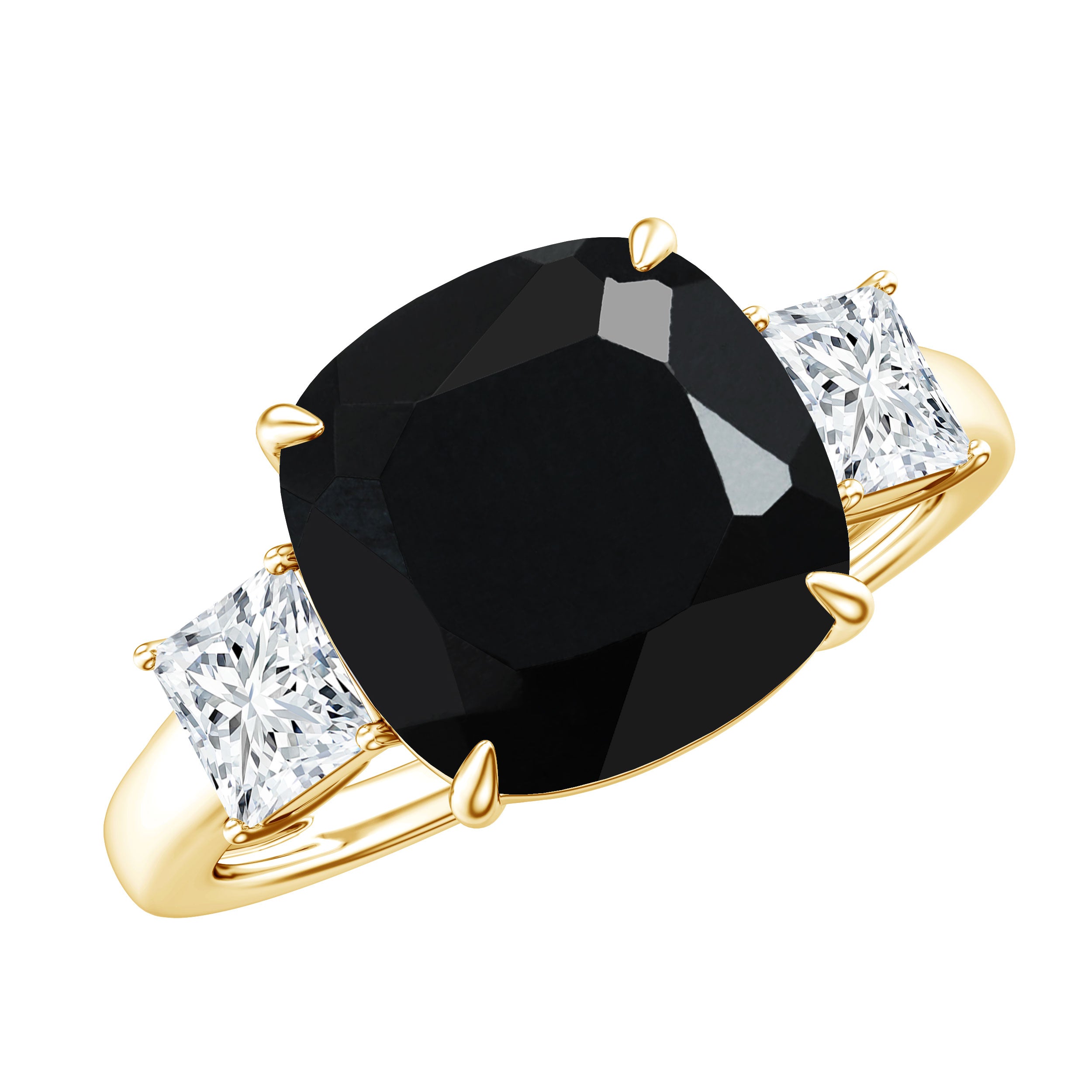 3.8 Carat Cushion Cut Lab Grown Black Diamond Three Engagement Ring with Moissanite AAAA ( Synthetic ) - Rosec Jewels