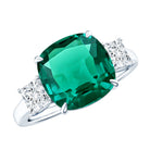 Lab Grown Emerald Cushion Engagement Ring with Moissanite AAAA - Rosec Jewels