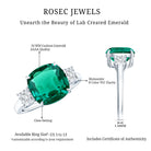 Lab Grown Emerald Cushion Engagement Ring with Moissanite AAAA - Rosec Jewels
