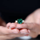 Lab Grown Emerald Cushion Engagement Ring with Moissanite AAAA - Rosec Jewels