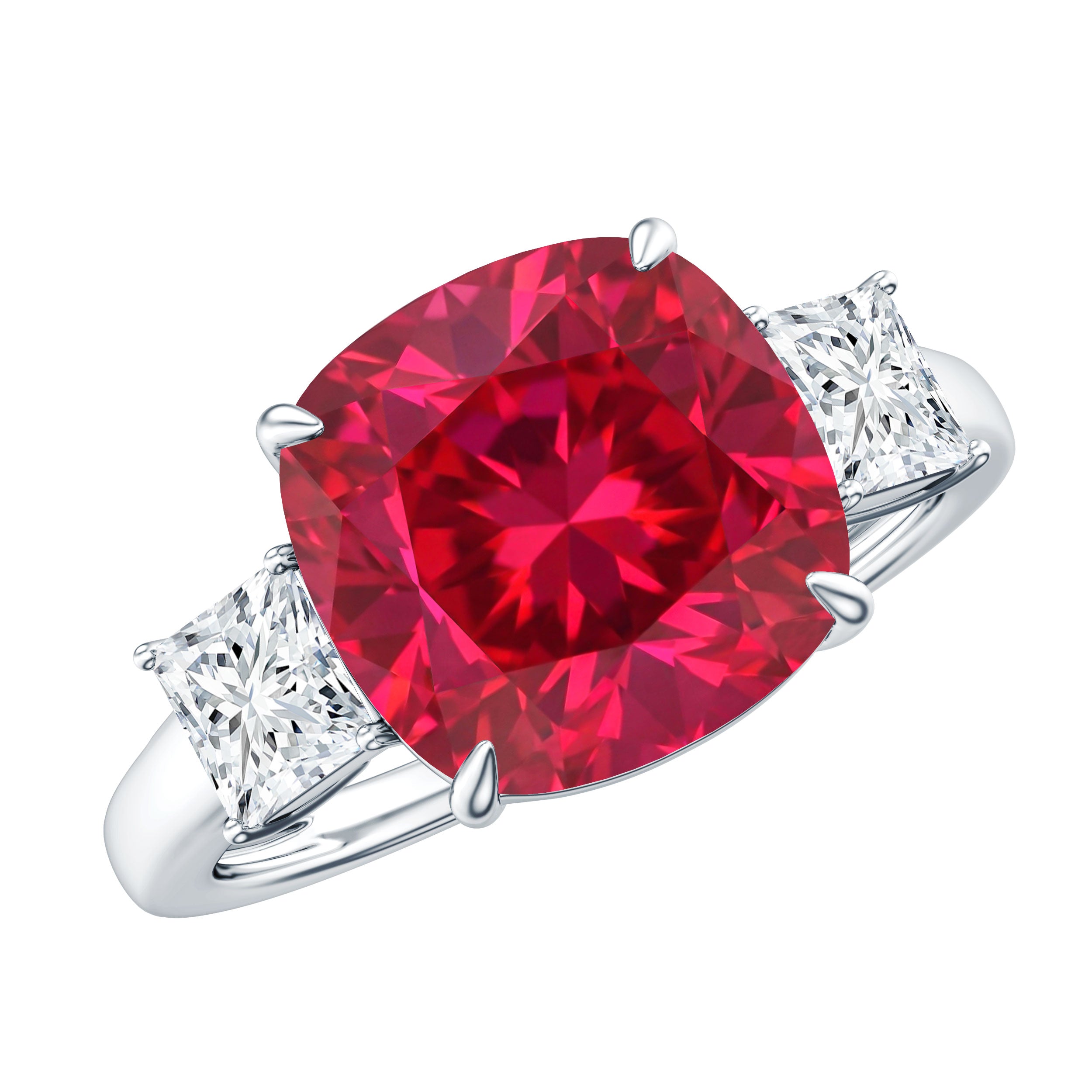 Lab Created Ruby Cushion Engagement Ring with Moissanite