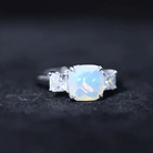 Genuine Cushion Cut Ethiopian Opal 3 Stone Engagement Ring with Moissanite AAA - Rosec Jewels