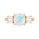 Genuine Cushion Cut Ethiopian Opal 3 Stone Engagement Ring with Moissanite AAA - Rosec Jewels