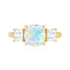 Genuine Cushion Cut Ethiopian Opal 3 Stone Engagement Ring with Moissanite AAA - Rosec Jewels