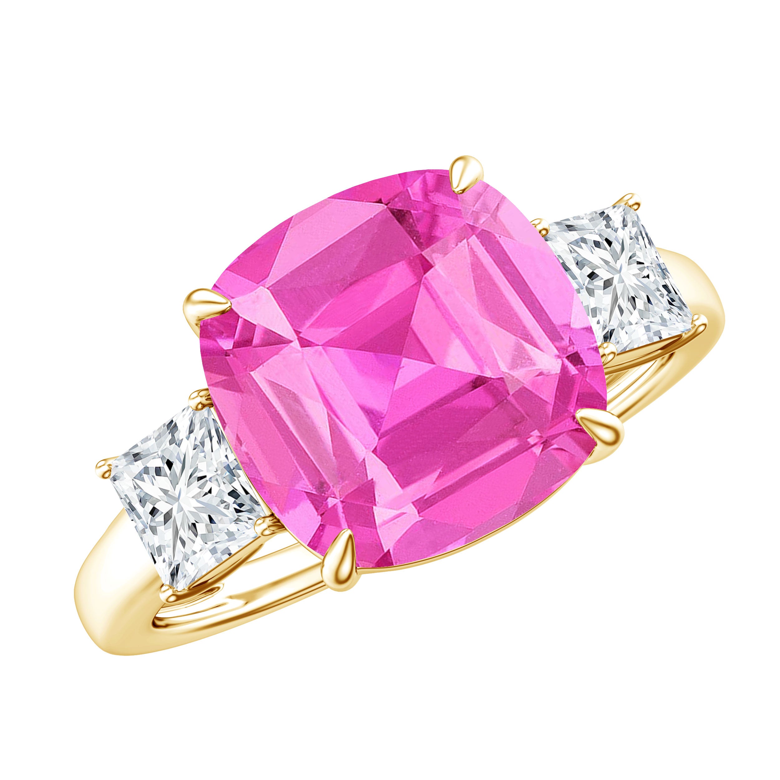 Lab Grown Pink Sapphire Past Present Future Engagement Ring AAAA - Rosec Jewels