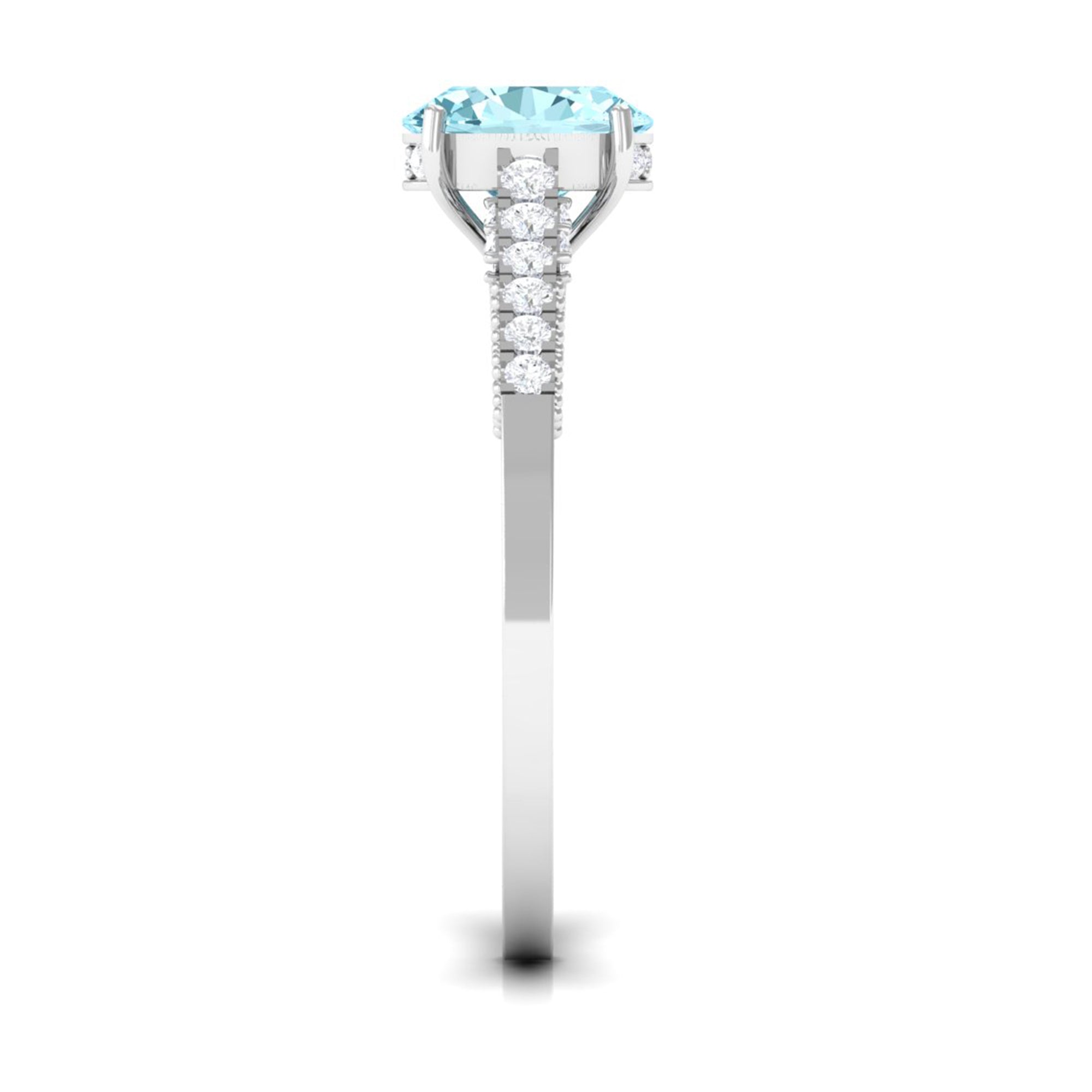 1 Carat Genuine Aquamarine Oval Engagement Ring with Diamond Side Stones AAA - Rosec Jewels