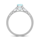 1 Carat Genuine Aquamarine Oval Engagement Ring with Diamond Side Stones AAA - Rosec Jewels