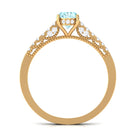 1 Carat Genuine Aquamarine Oval Engagement Ring with Diamond Side Stones AAA - Rosec Jewels