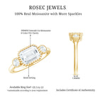 Emerald Cut Moissanite 3 Stone Engagement Ring in East West Style D-VS1 - Rosec Jewels