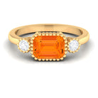 2 CT East West Fire Opal Engagement Ring with Diamond AAA - Rosec Jewels