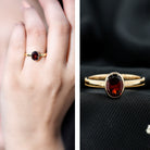 Certified Real Garnet Oval Engagement Ring in Bezel Setting AAA - Rosec Jewels