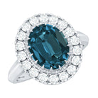 Genuine London Blue Topaz Statement Engagement Ring with Diamond AAA - Rosec Jewels