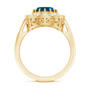 Genuine London Blue Topaz Statement Engagement Ring with Diamond AAA - Rosec Jewels