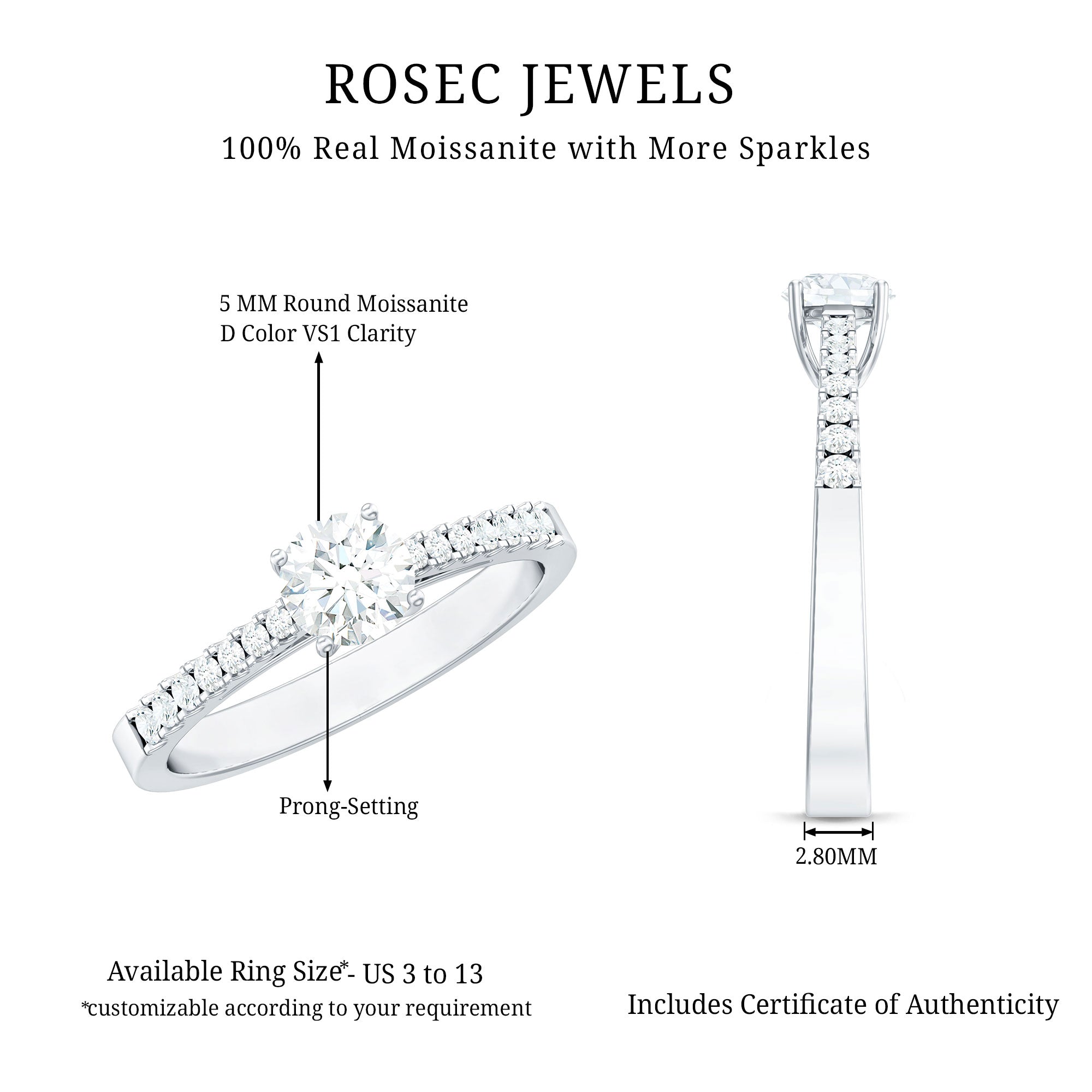 Rosec Jewels-Half Carat Moissanite Engagement Ring