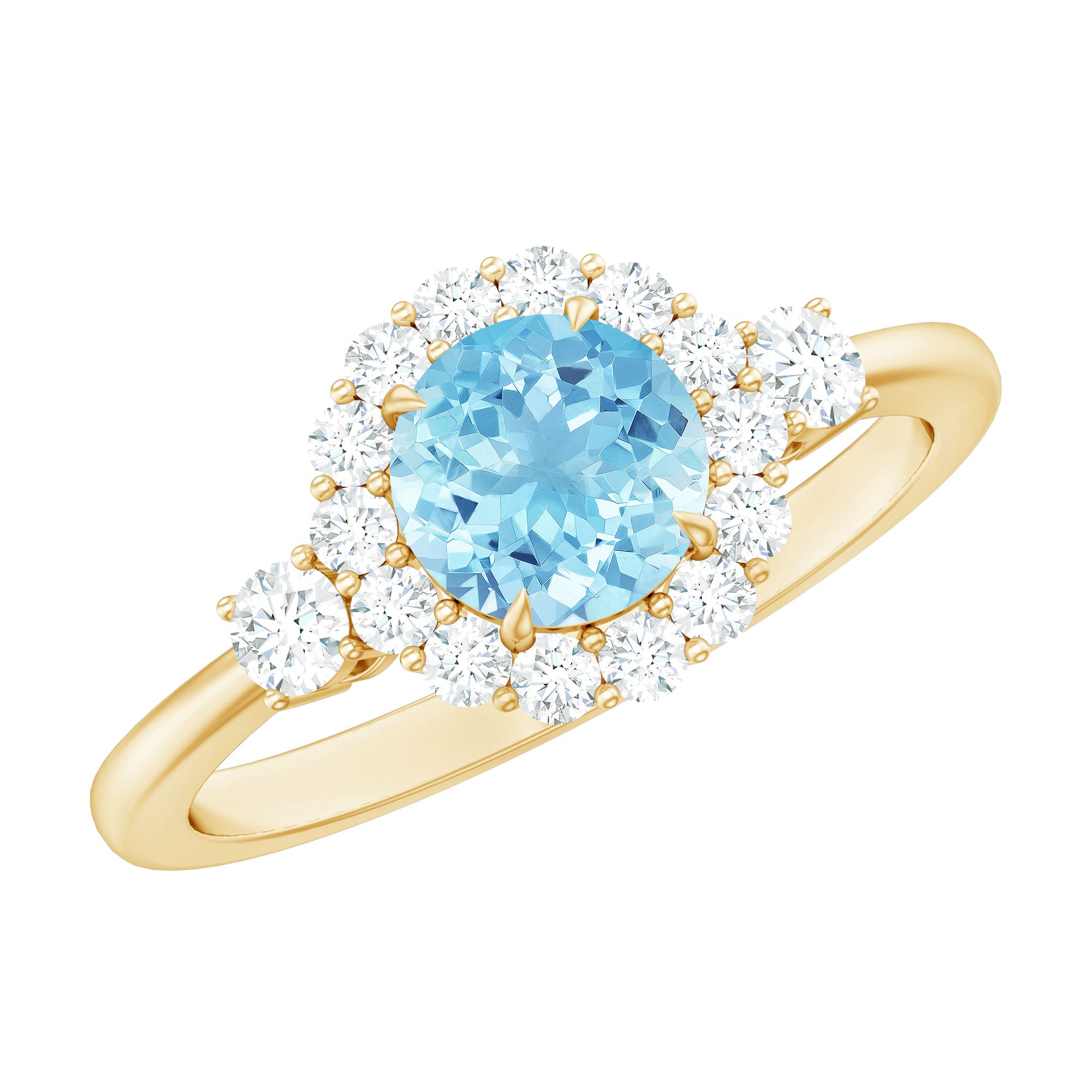 Rosec Jewels-Classic Aquamarine Engagement Ring with Diamond Halo
