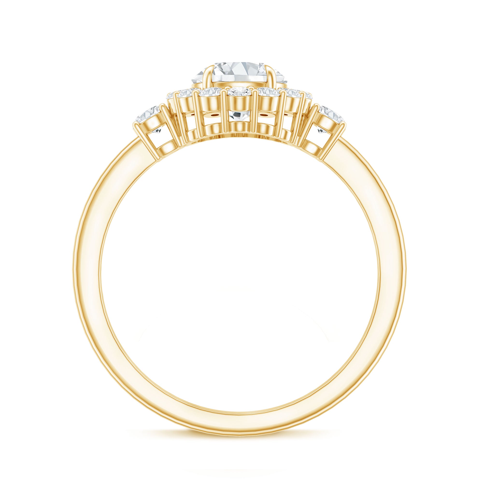 Rosec Jewels-Round Cut Moissanite Halo Engagement Ring with Certificate