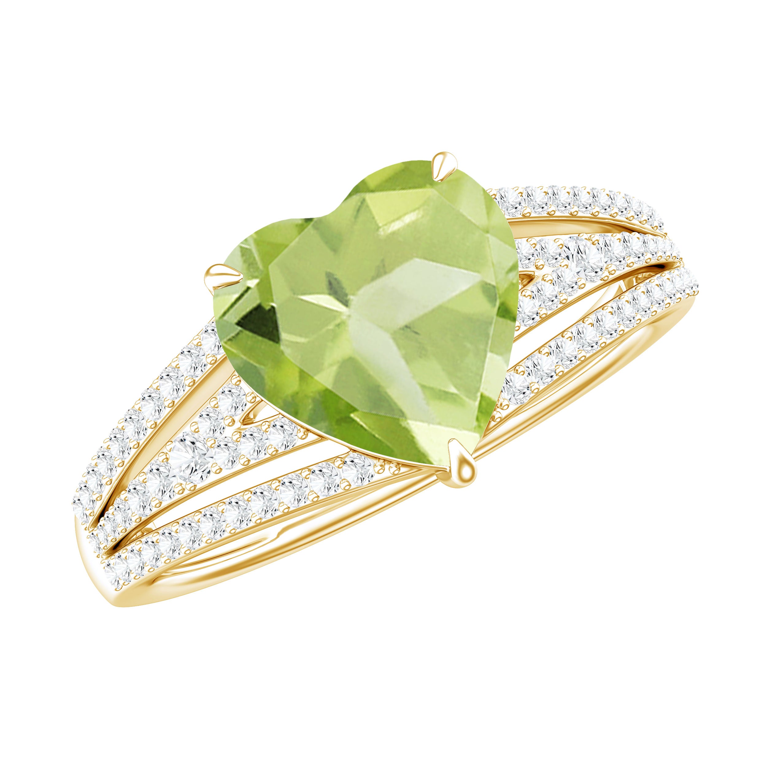 Natural 2 Carat Peridot Heart Engagement Ring with Diamond AAA - Rosec Jewels