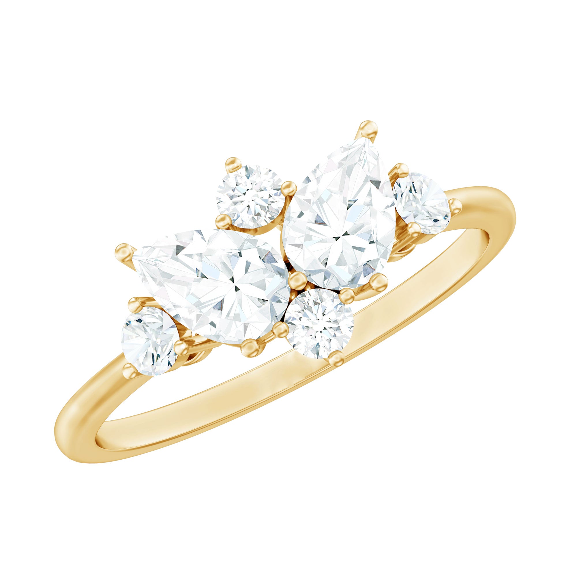 Rosec Jewels-Pear and Round Moissanite Cluster Promise Ring