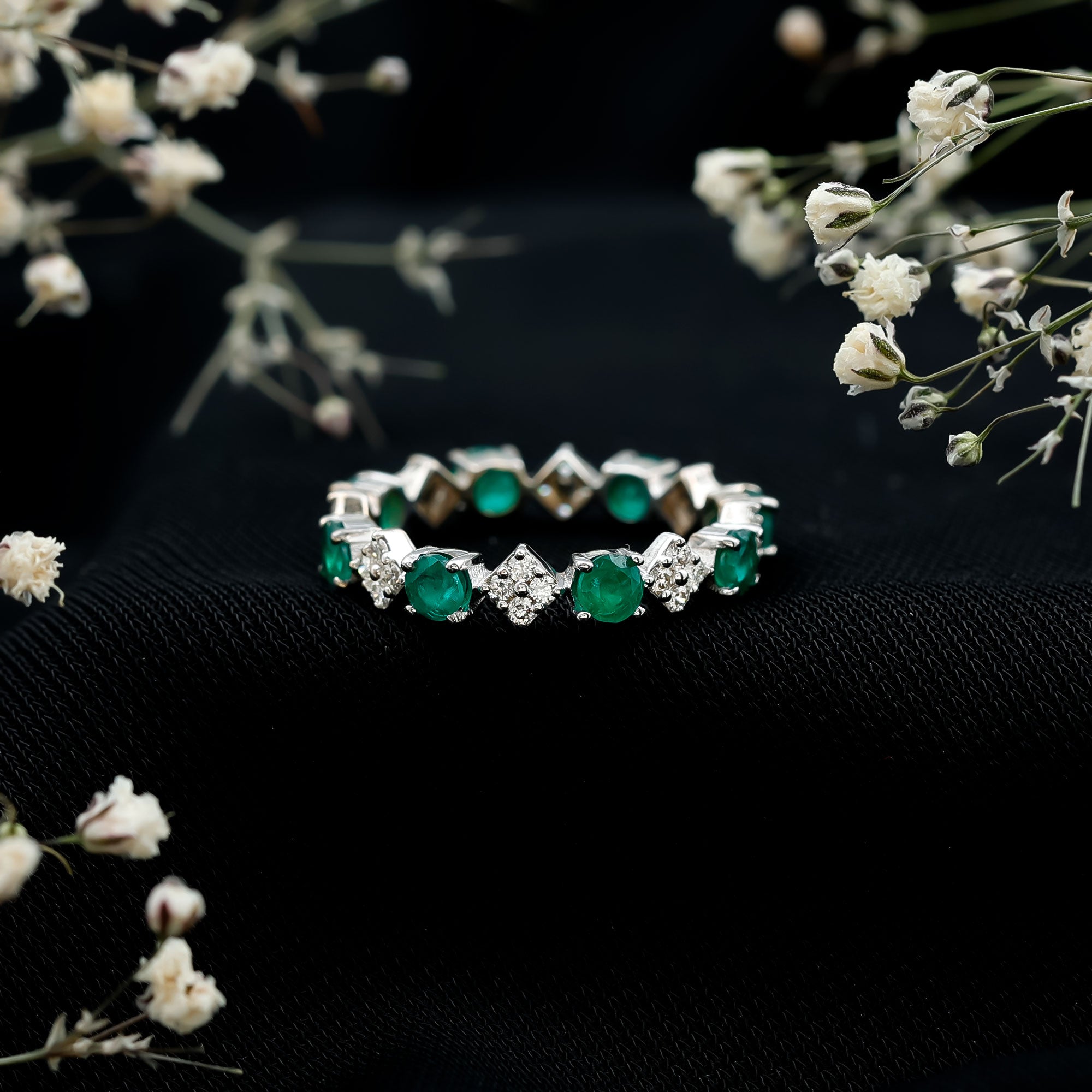 Rosec Jewels-Genuine Emerald and Diamond Eternity Wedding Band