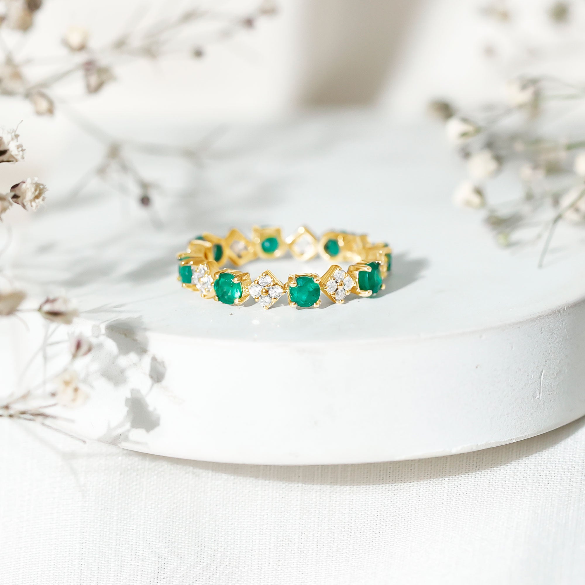 Rosec Jewels-Genuine Emerald and Diamond Eternity Wedding Band