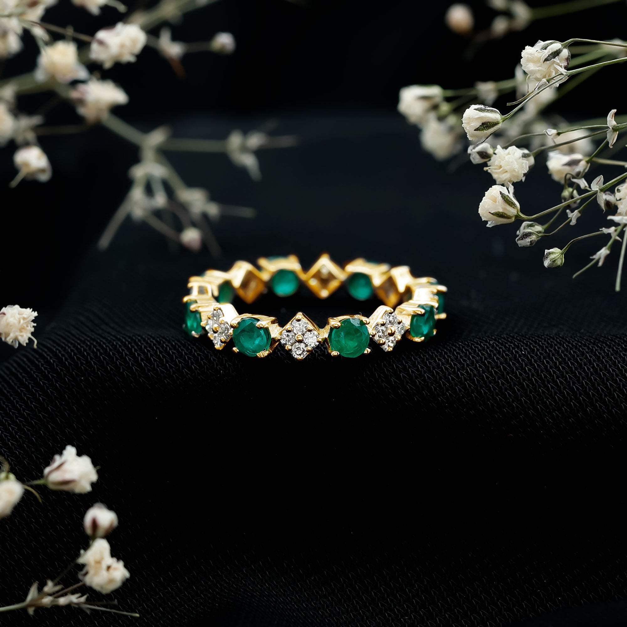 Rosec Jewels-Genuine Emerald and Diamond Eternity Wedding Band