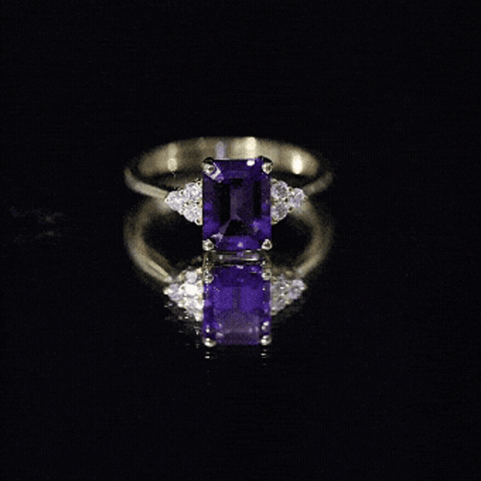 Rosec Jewels-Real 1.4 Carat Amethyst Emerald Cut Engagement Ring with Diamond Trio