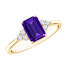 Rosec Jewels-Real 1.4 Carat Amethyst Emerald Cut Engagement Ring with Diamond Trio