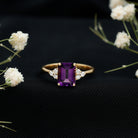 Rosec Jewels-Real 1.4 Carat Amethyst Emerald Cut Engagement Ring with Diamond Trio