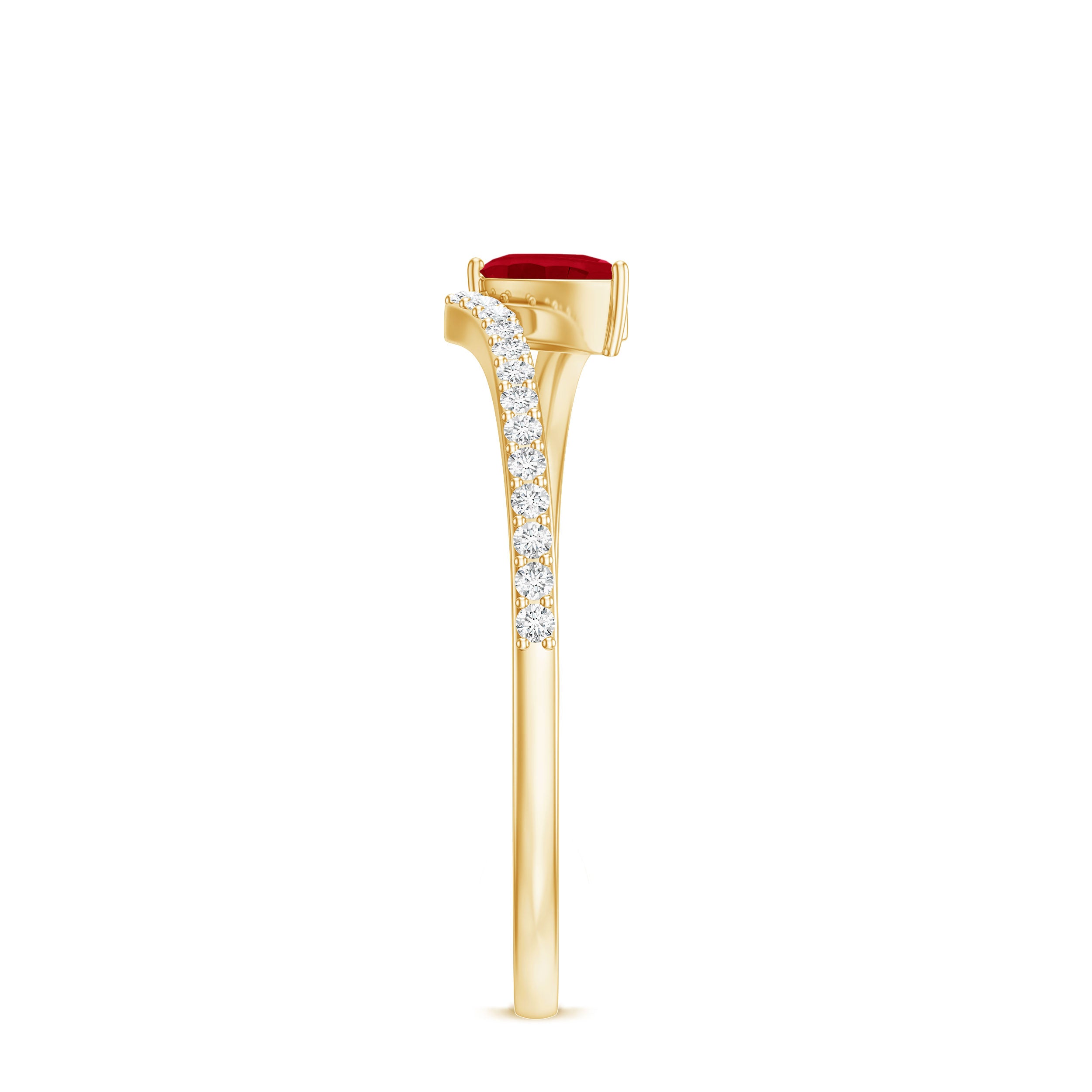 Tilted Pear Shape Ruby and Diamond Bypass Promise Ring AAA - Rosec Jewels