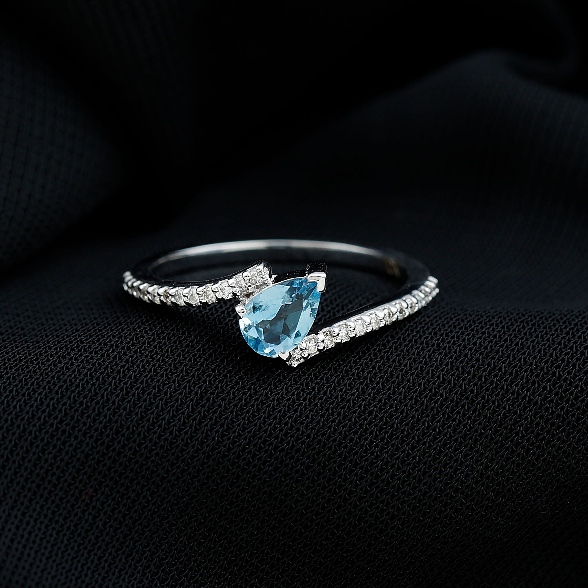 Real Aquamarine and Diamond Promise Ring in Bypass Shank AAA - Rosec Jewels