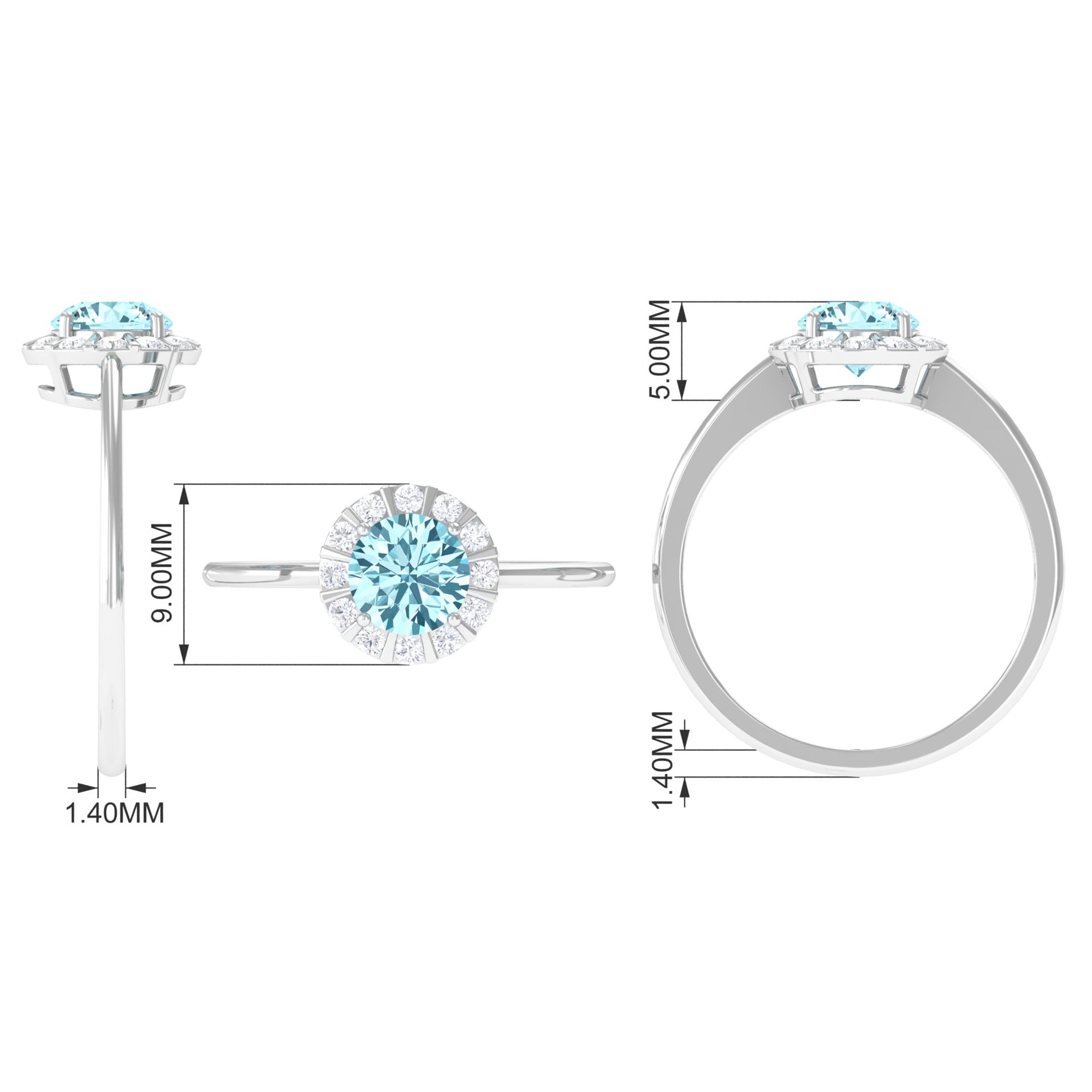 Rosec Jewels-1 CT Aquamarine Engagement Ring with Diamond Floating Halo