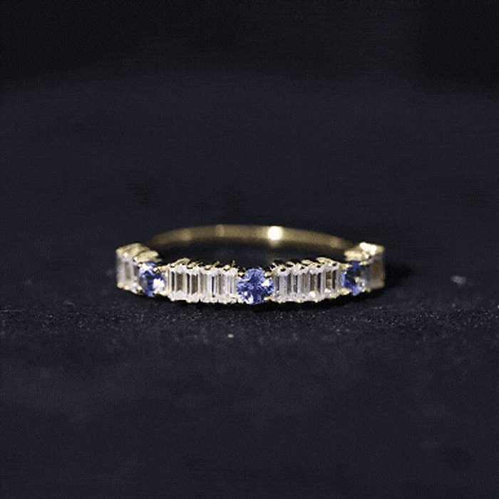 Classic Tanzanite and Diamond Half Eternity Band Ring AAA - Rosec Jewels