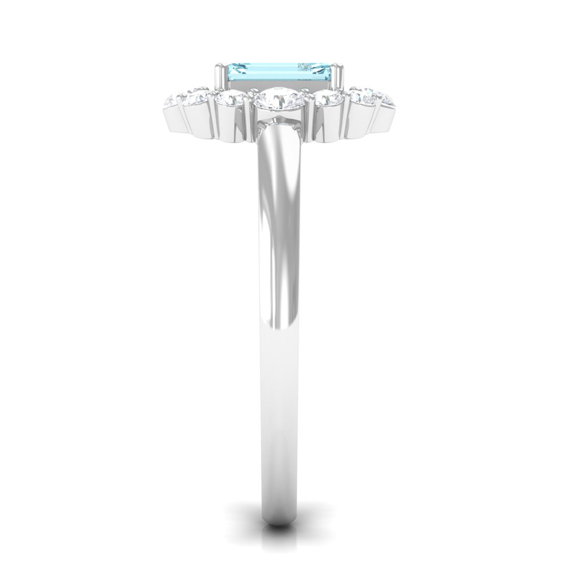 Rosec Jewels-Octagon Aquamarine Engagement Ring with Diamond Halo